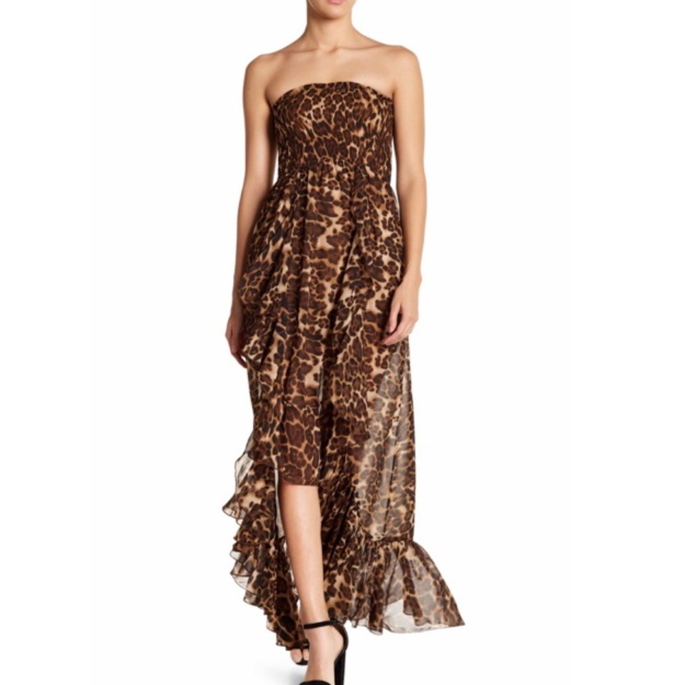 NWT Know One Cares Animal Print Strapless Brown Maxi Dress Sz S